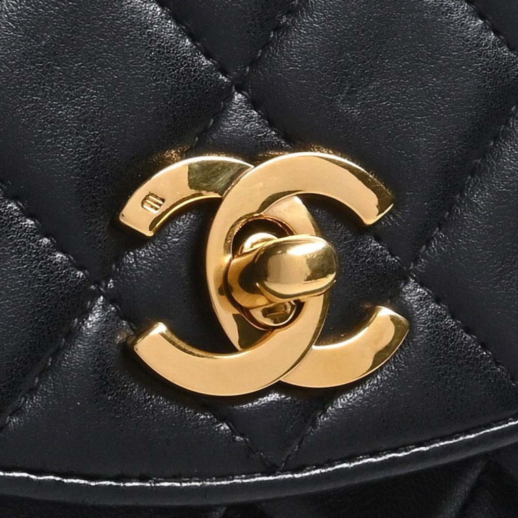 CHANEL Lambskin Matelasse Coco Mark Turnlock Shoulder Bag Black Ladies