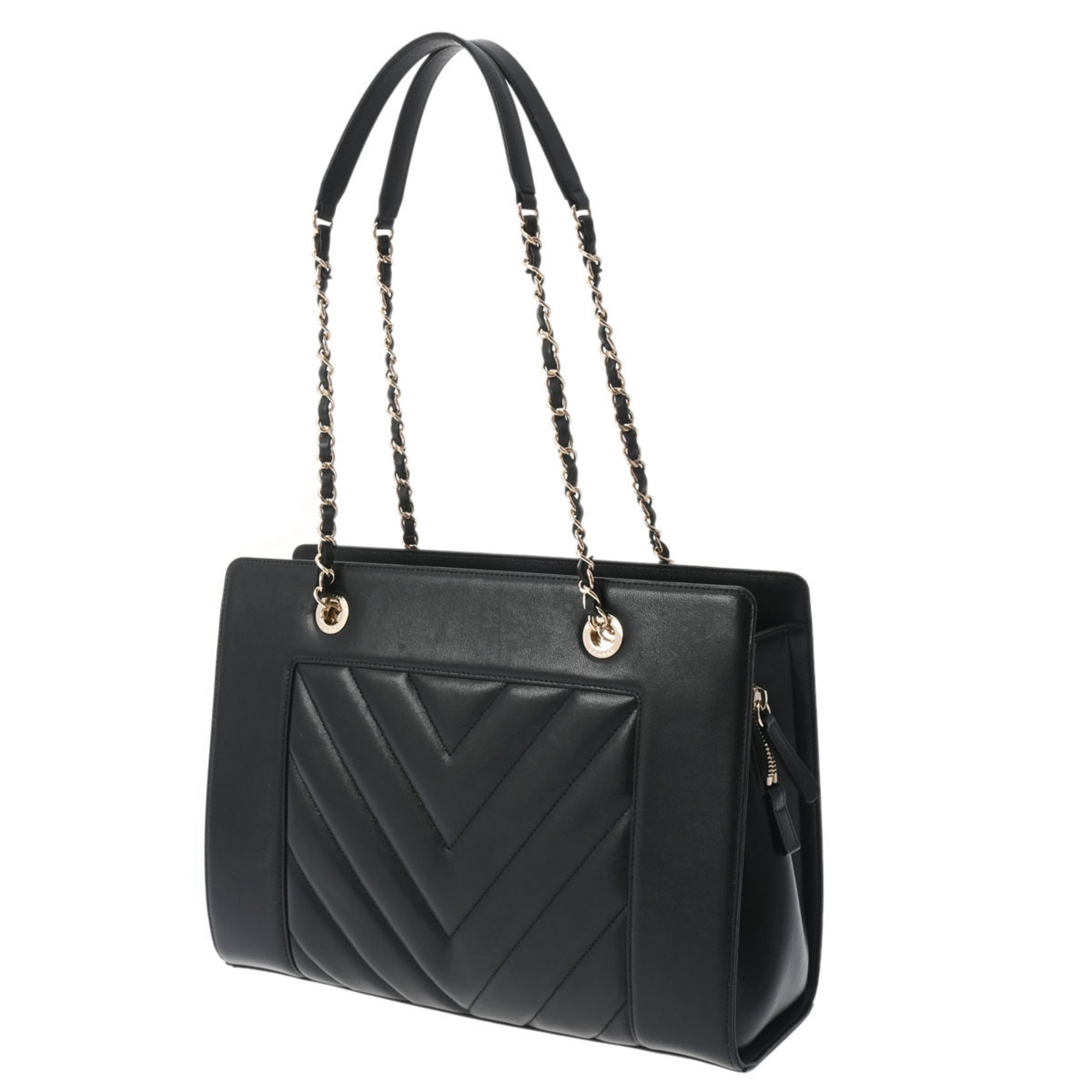 CHANEL V Stitch Chain Tote Black Women's Leather Bag