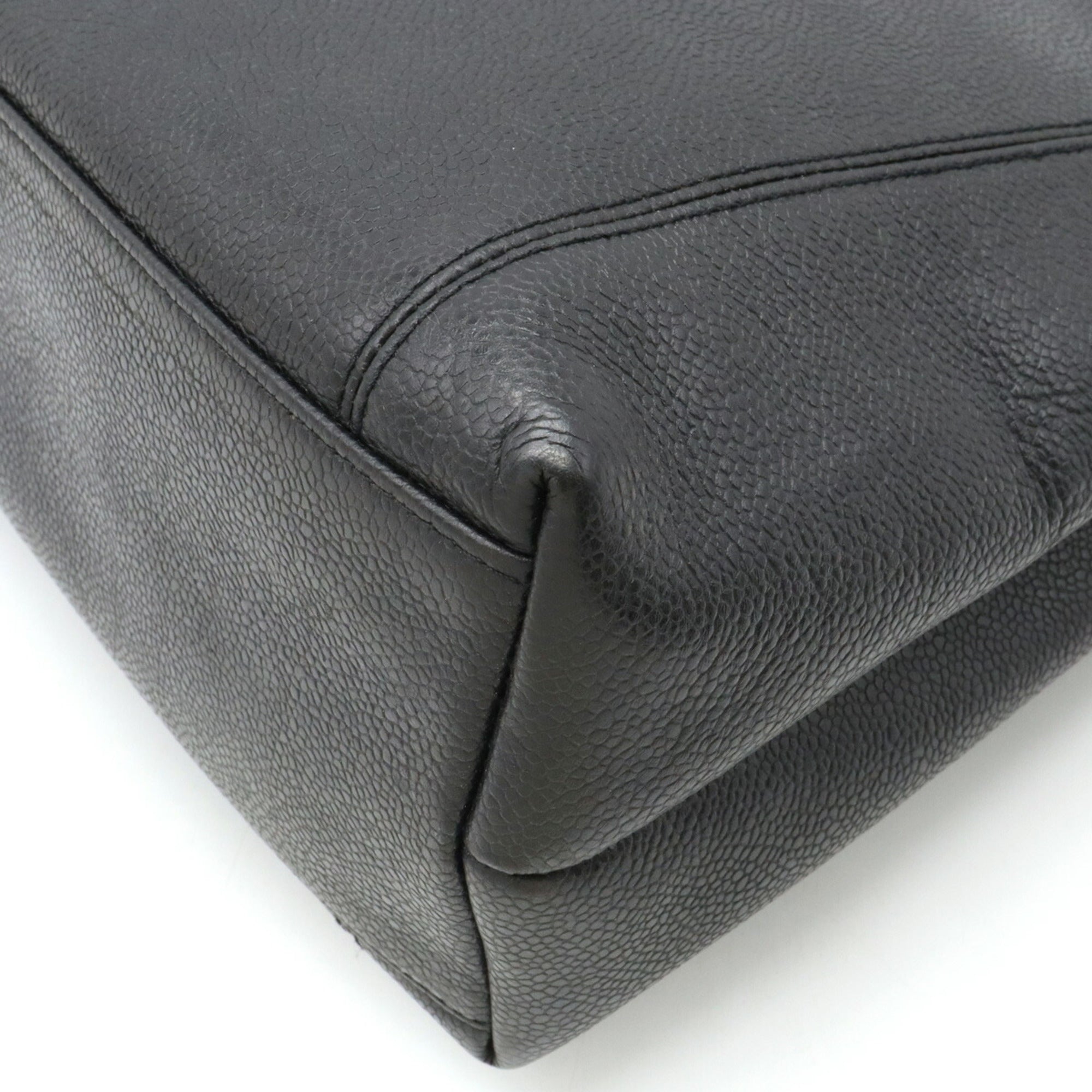 CHANEL tote bag shoulder caviar skin leather black