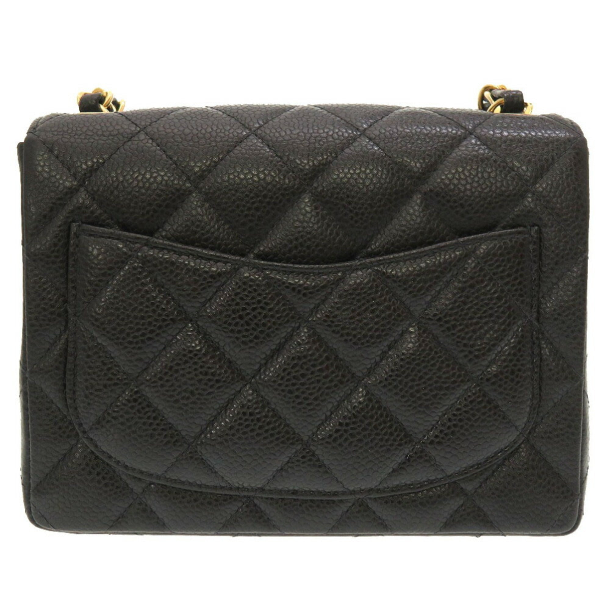 CHANEL Matelasse Caviar Skin Black No. 8 Gold Chain Shoulder Bag Coco Mark