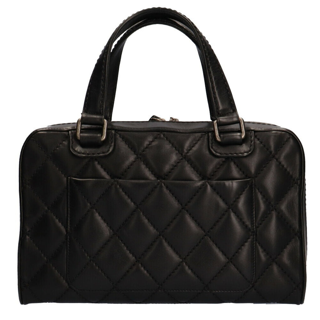 CHANEL wild stitch handbag leather black ladies