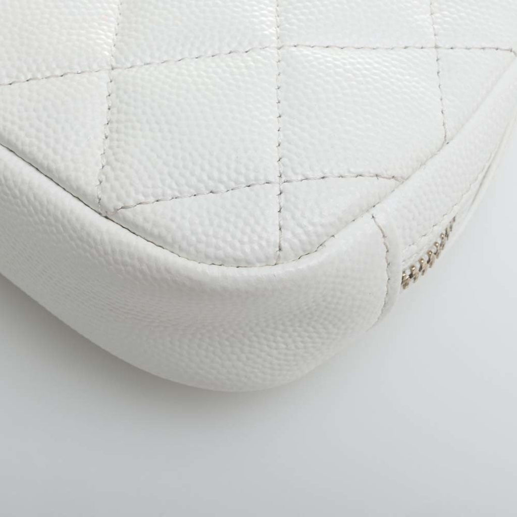 CHANEL Caviar Skin Matelasse Coco Mark Pouch White Ladies