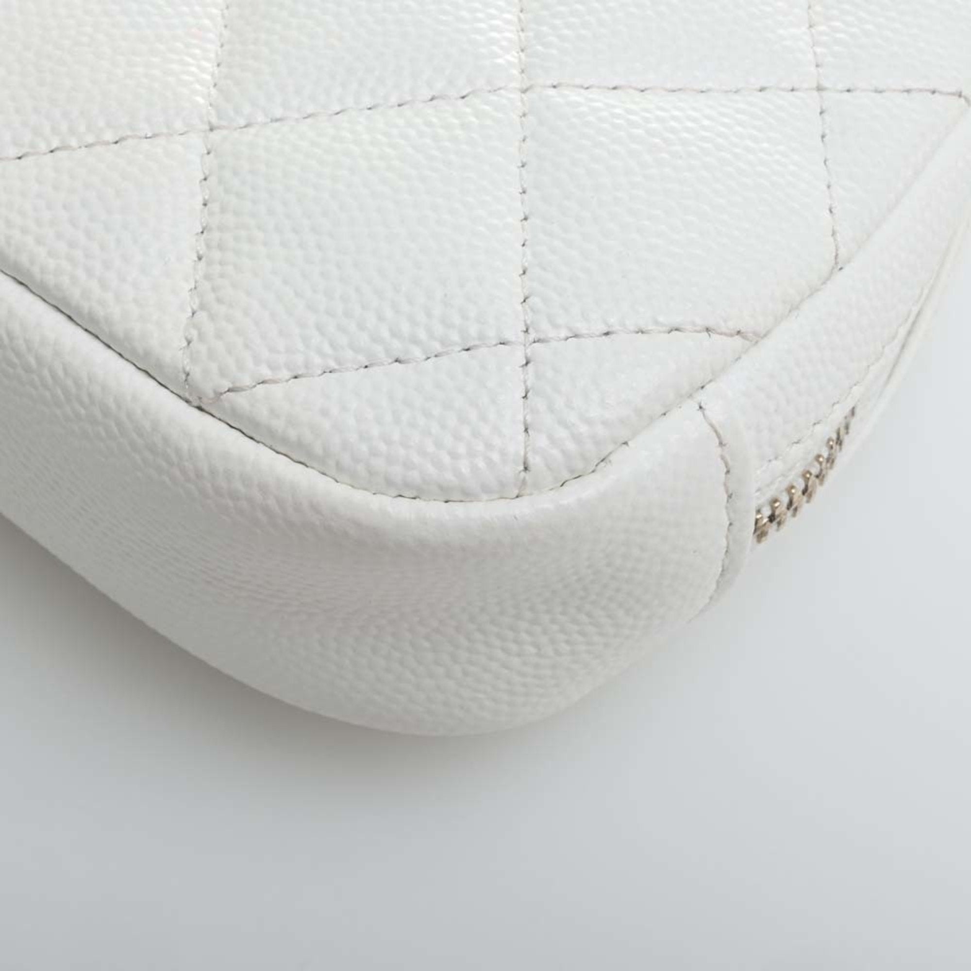 CHANEL Caviar Skin Matelasse Coco Mark Pouch White Ladies