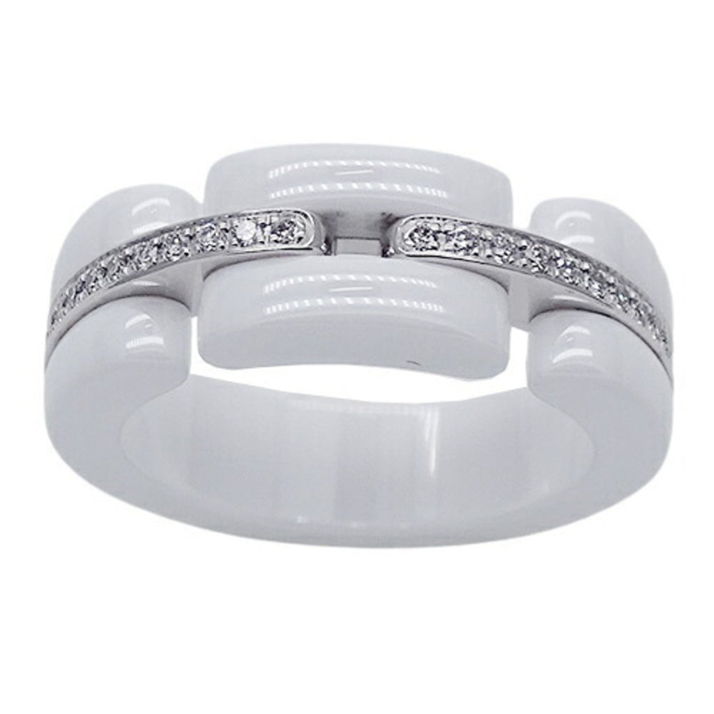 CHANEL Ring Women's 750WG White Ceramic Diamond Ultra T49 Approx. No. 8 Polished