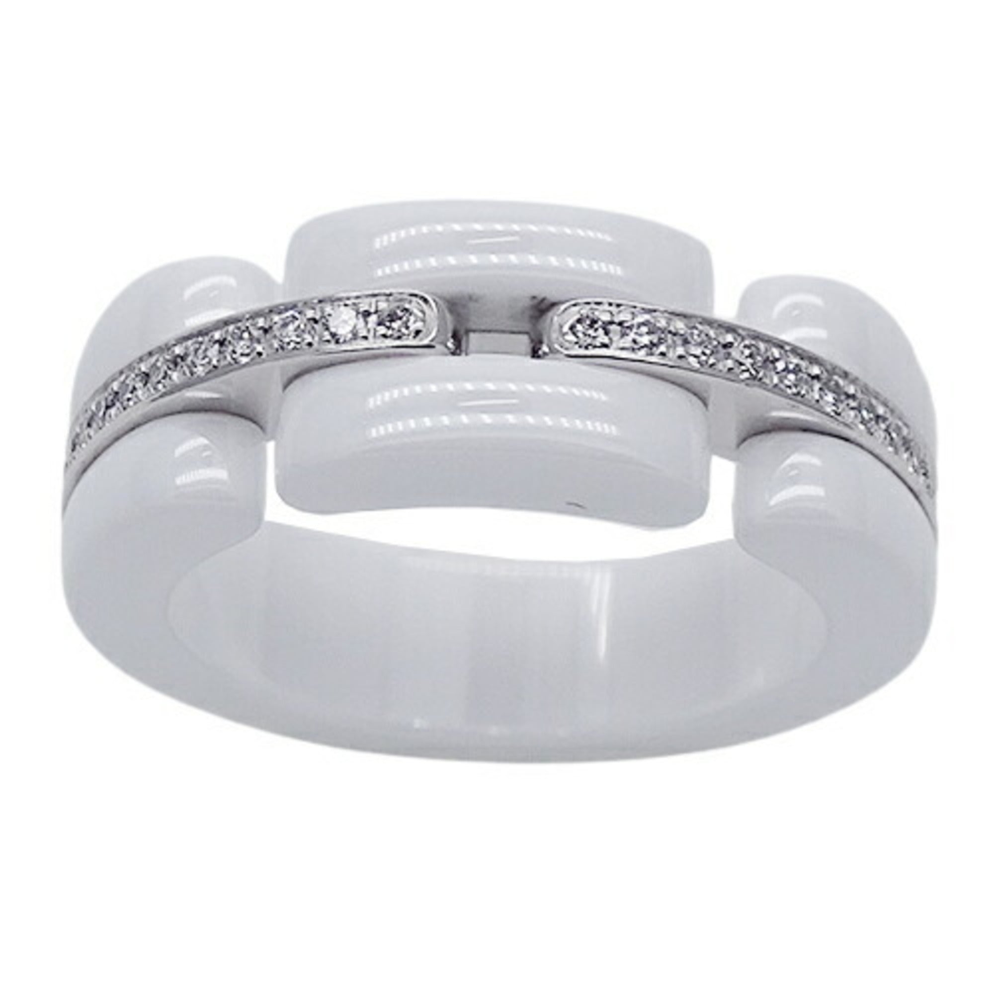 CHANEL Ring Women's 750WG White Ceramic Diamond Ultra T49 Approx. No. 8 Polished