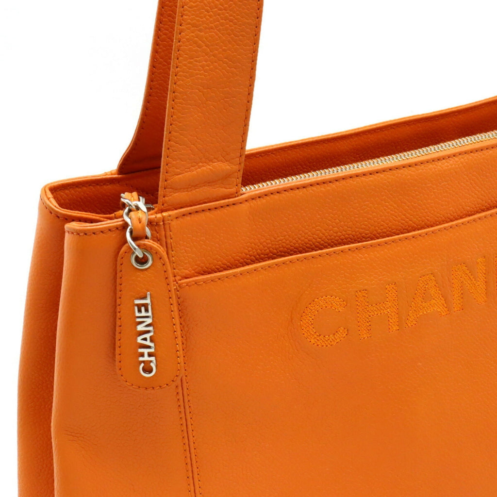 CHANEL tote bag shoulder caviar skin leather orange