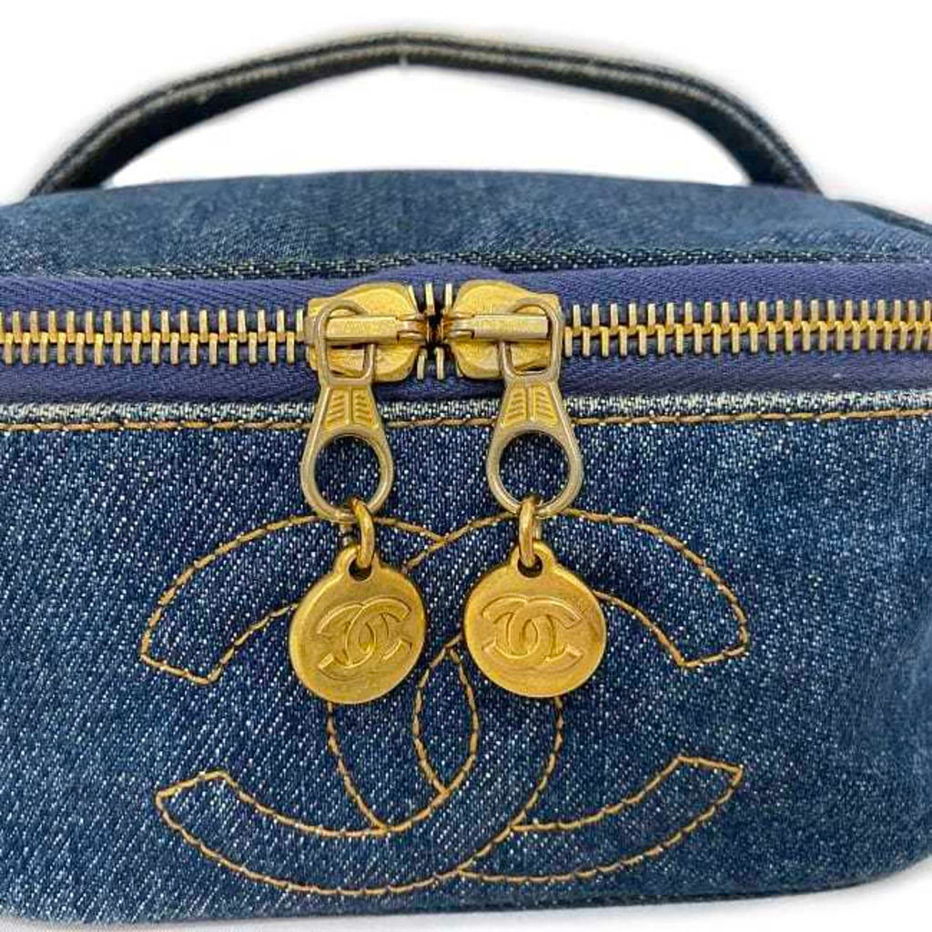 CHANEL Handbag Vanity Cocomark A07058 Canvas Leather GP 4th  Pouch Double Stitch
