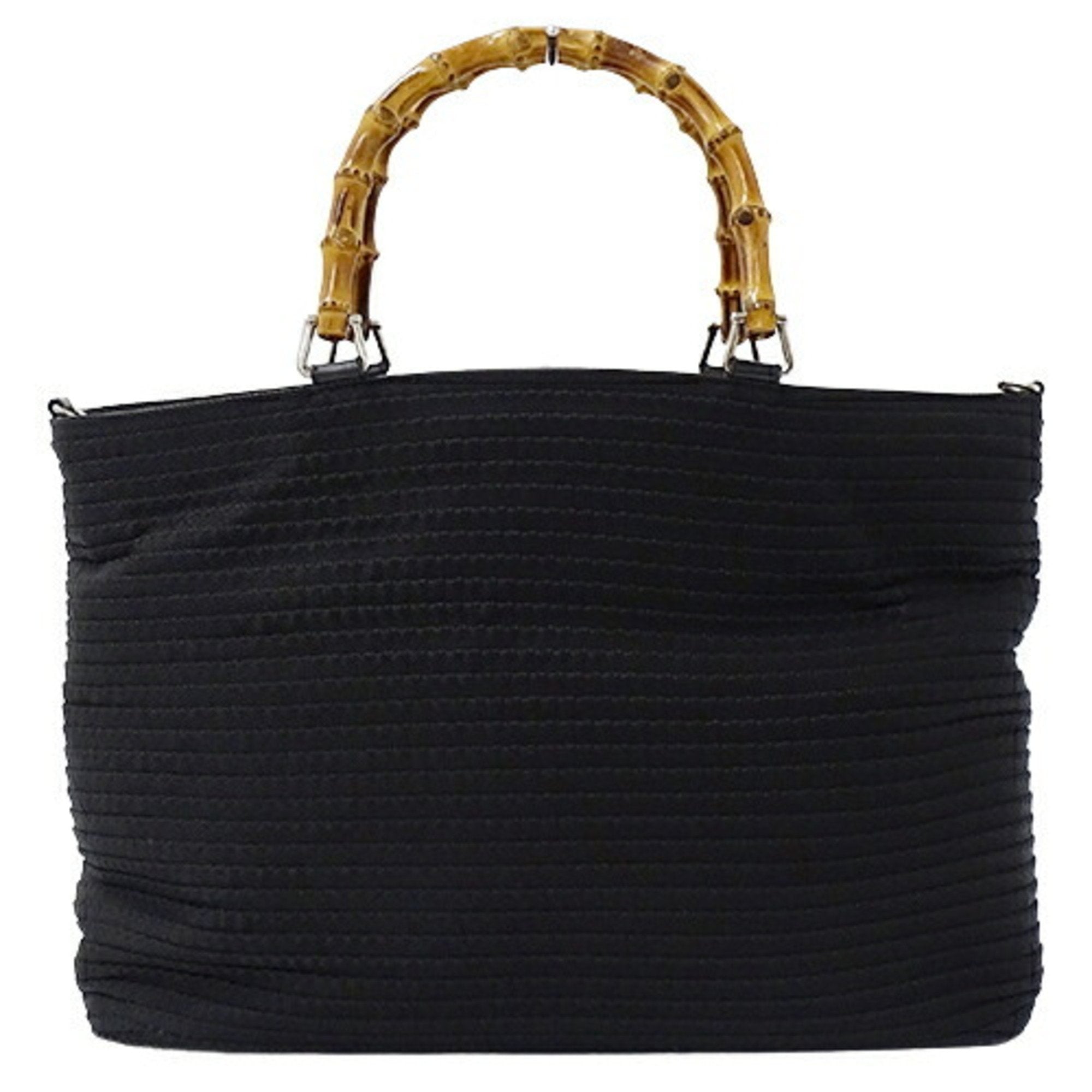 GUCCI Bag Women's Tote Handbag Bamboo Canvas Black 002���1364