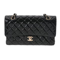 CHANEL matelasse W flap chain shoulder 25 black champagne ladies patent leather bag