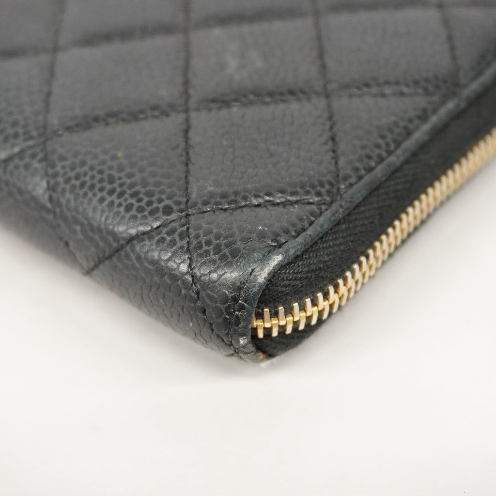CHANELAuth  Matelasse Gold Hardware Women's Caviar Leather Long Wallet Black