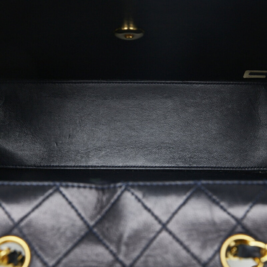 CHANEL matelasse bicolor chain shoulder bag navy white lambskin ladies