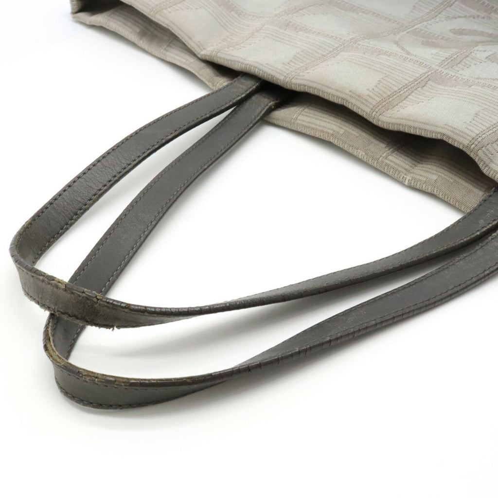 CHANEL New Line Large Tote Bag Shoulder Nylon Jacquard Leather Gray 7148