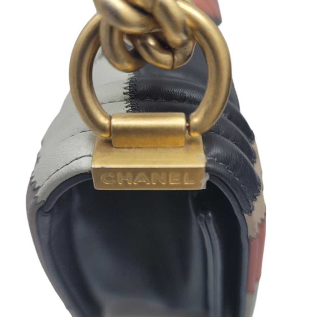 CHANEL boy shoulder bag 2WAY camellia navy multicolor G metal fittings No. 24 compact women's men's unisex