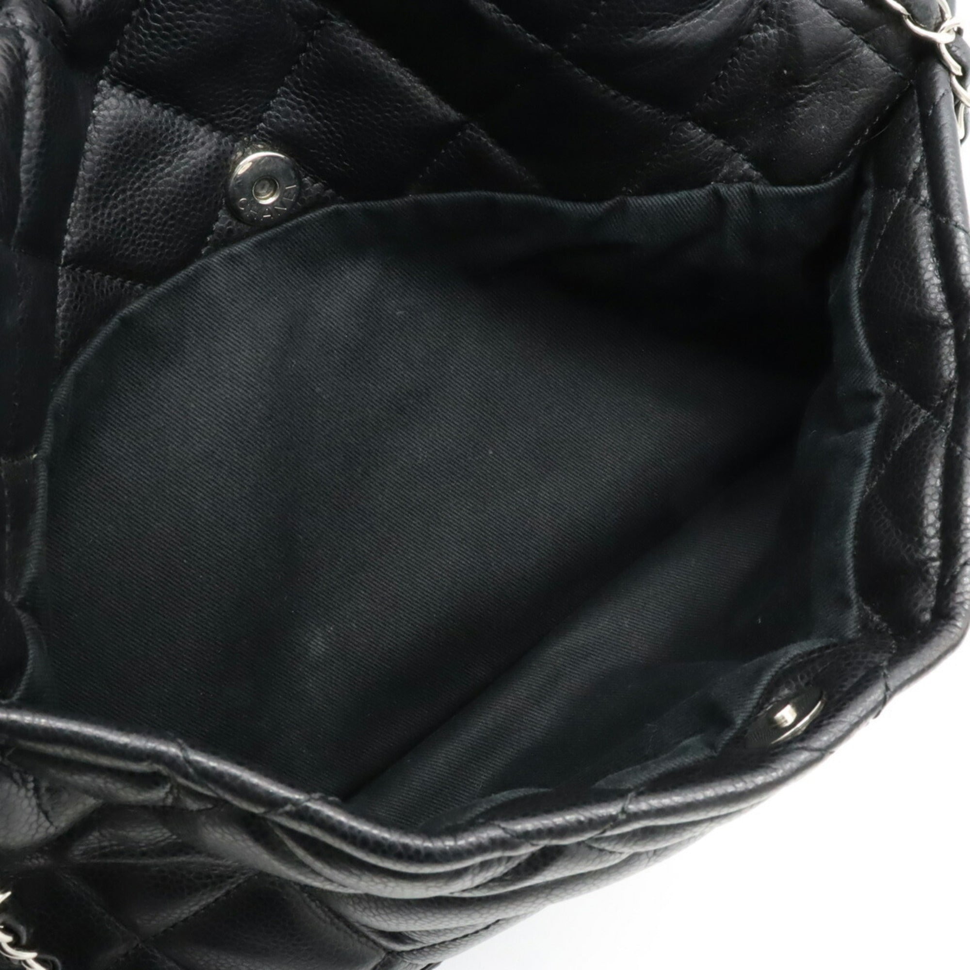 CHANEL Matelasse Coco Mark Chain Tote Bag Shoulder Caviar Skin Leather Black A67292