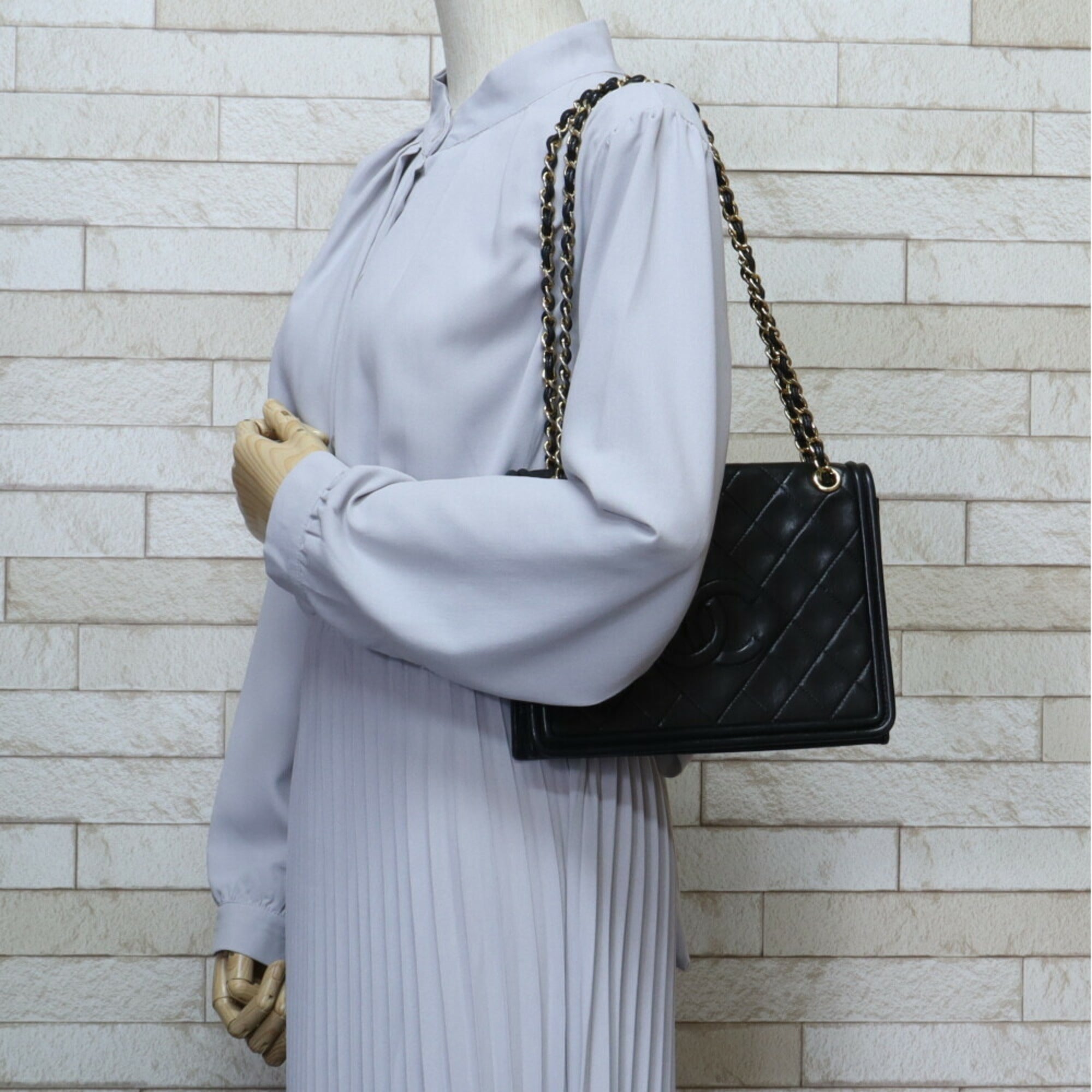 CHANEL chain matelasse shoulder bag lambskin black ladies