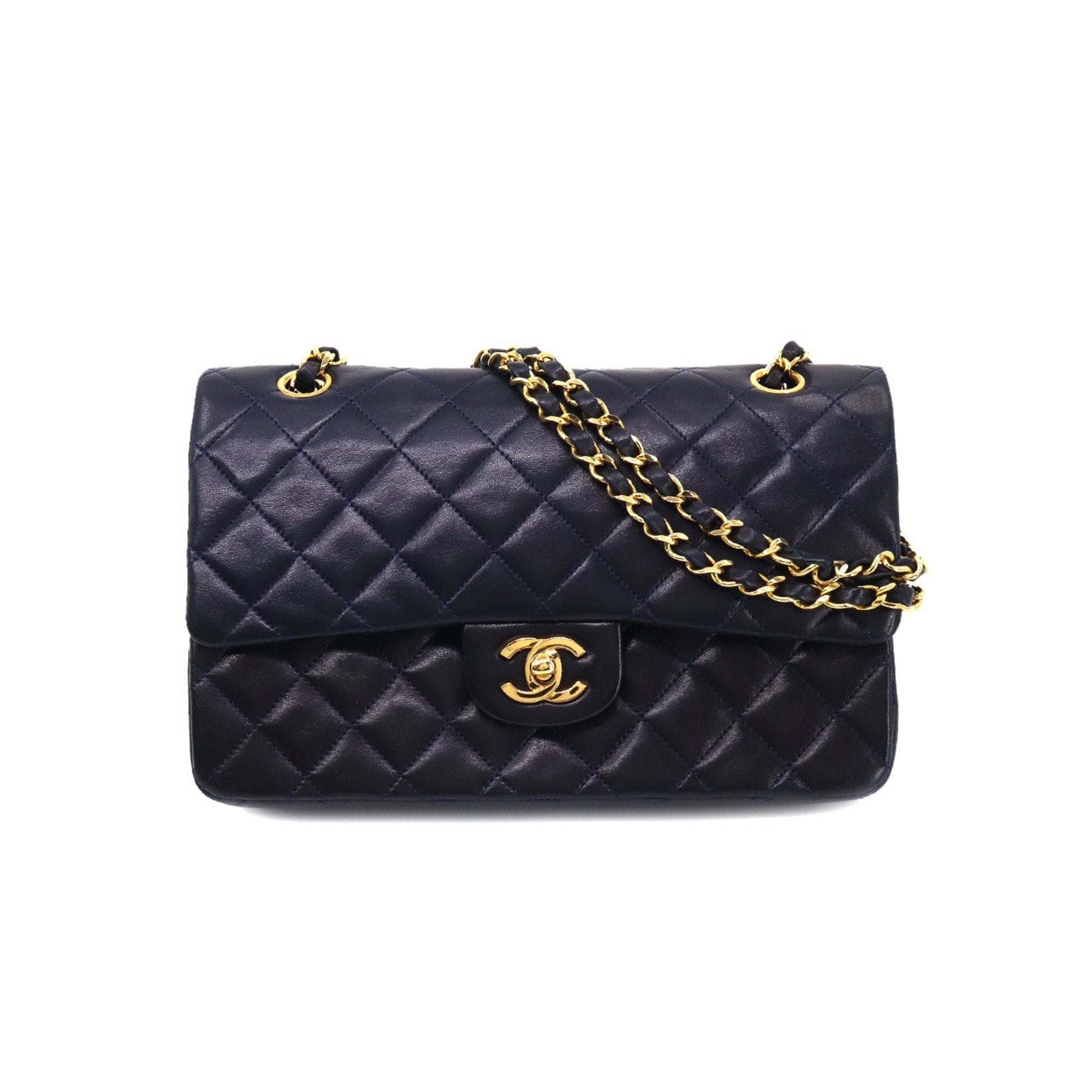 Chanel matelasse 25 chain shoulder bag leather navy A01112 gold metal fittings vintage Matelasse Bag