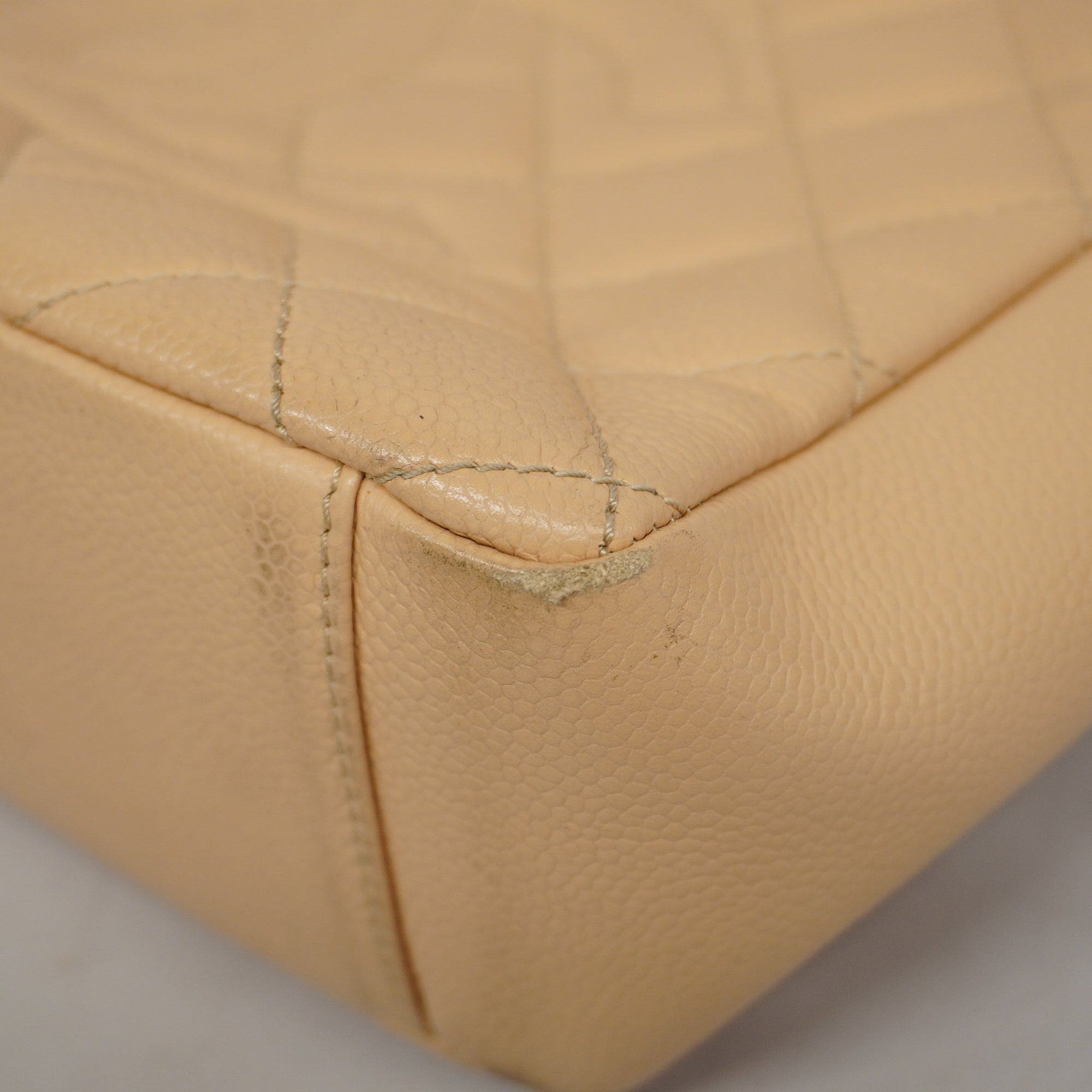CHANEL  Matelasse Chain Shoulder Women's Caviar Leather Tote Bag Beige