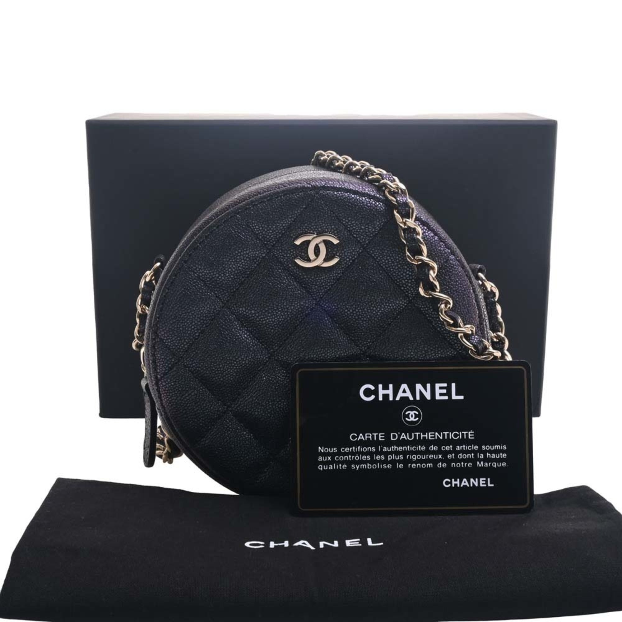 CHANEL Caviar Skin Matelasse Coco Mark Chain Shoulder Bag Metallic Women's
