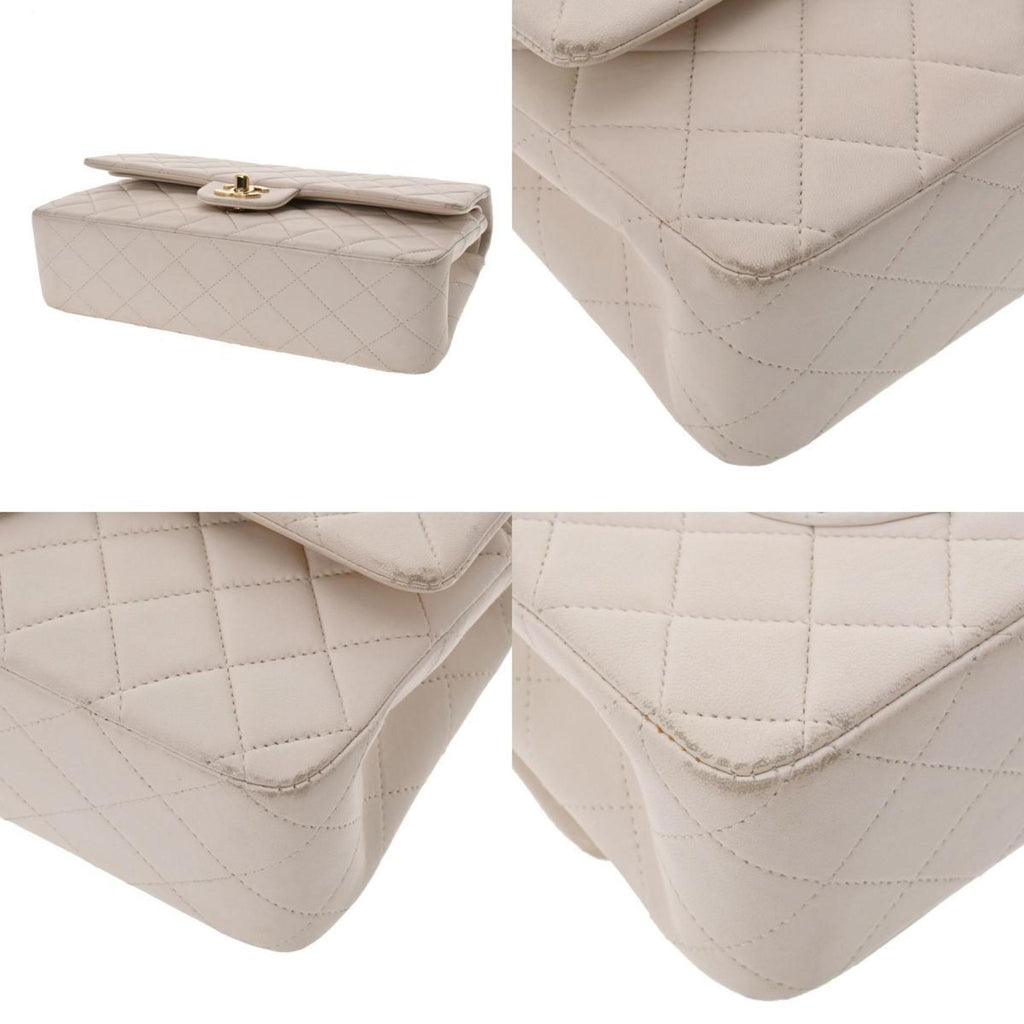 CHANEL Matelasse W Flap Chain Shoulder 25 White Women's Lambskin Bag