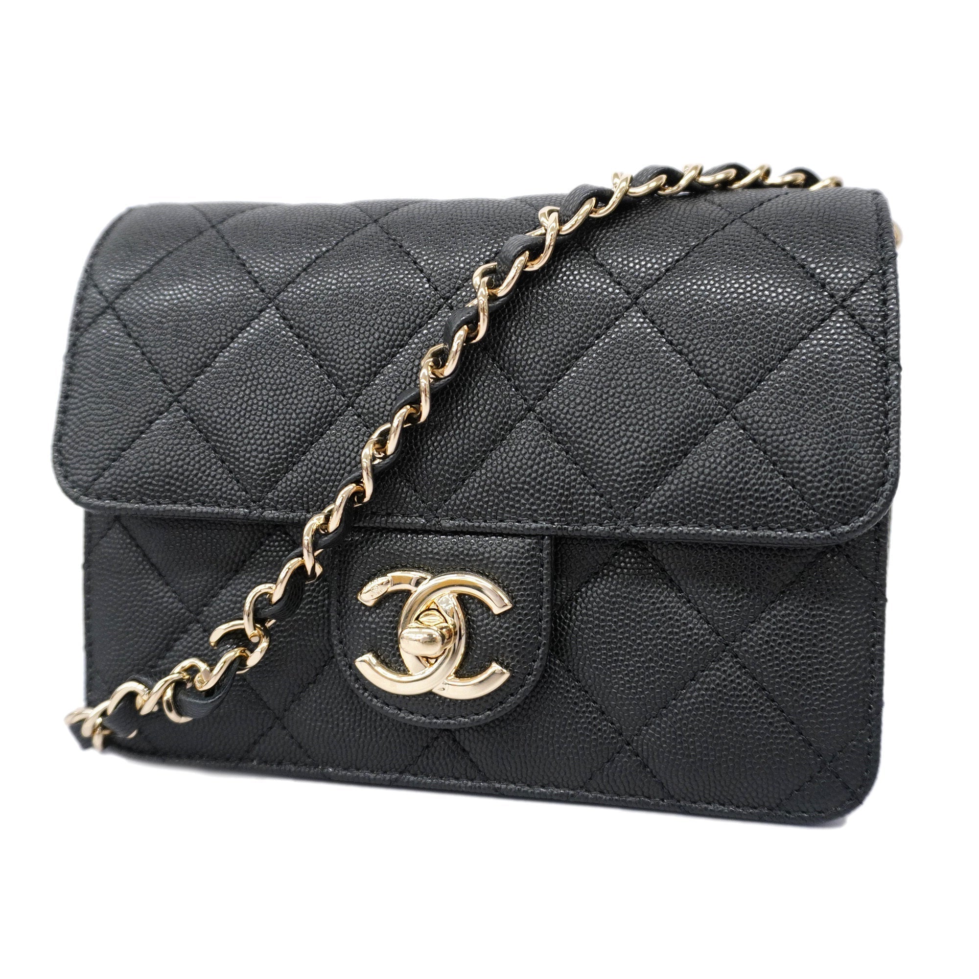 CHANELAuth  Matelasse Chain Shoulder Women's Caviar Leather Shoulder Bag Black