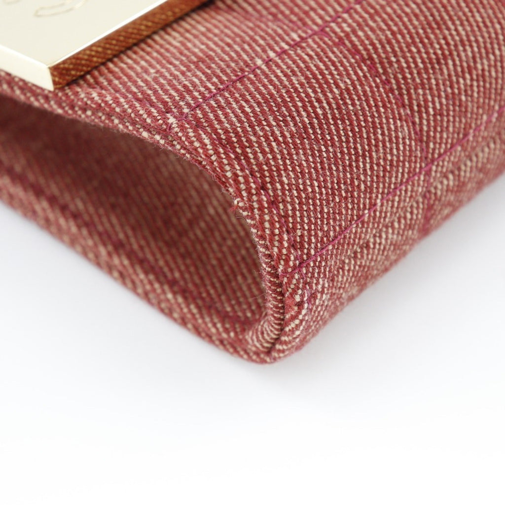 CHANEL chain shoulder chocolate bar line cotton canvas red ladies bag