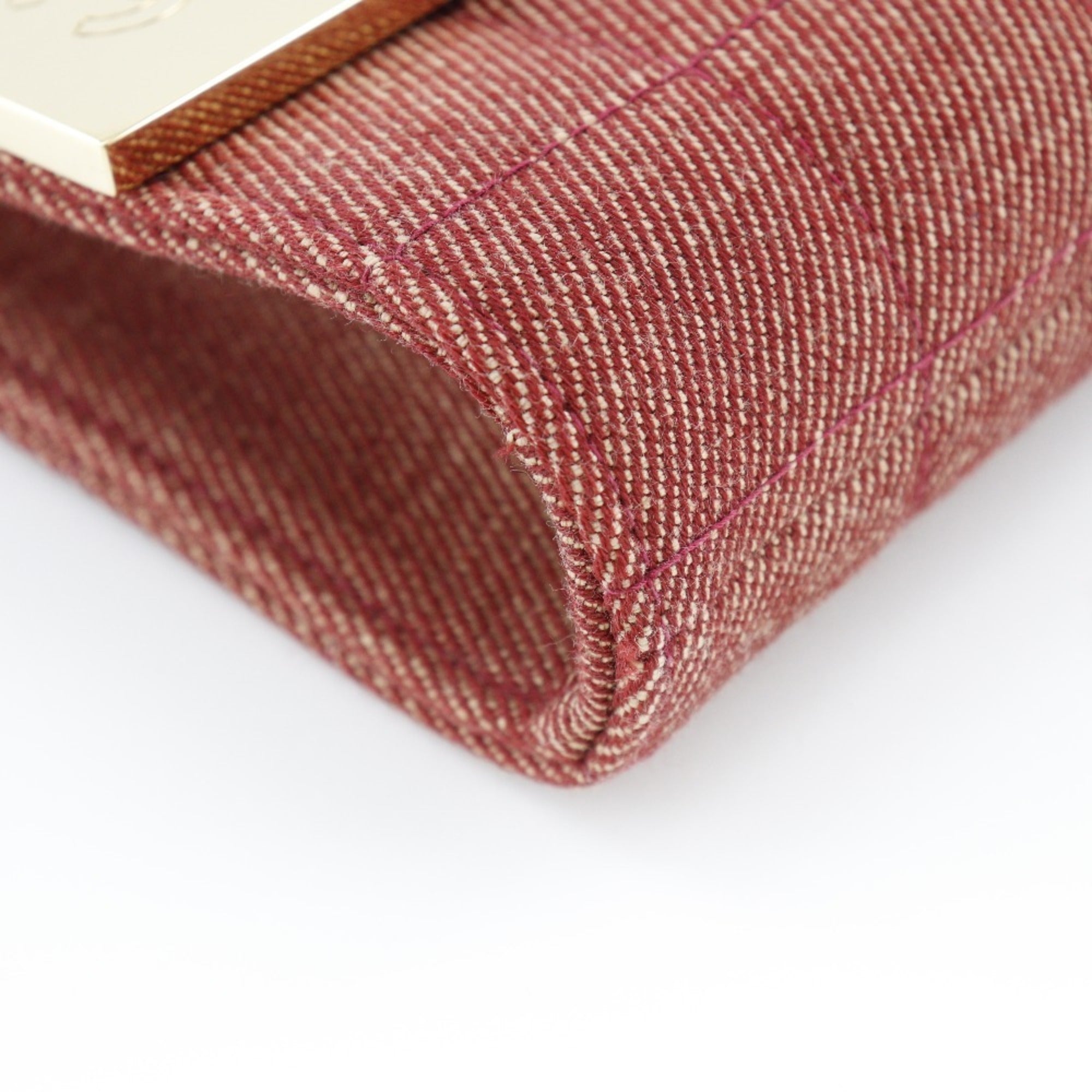 CHANEL chain shoulder chocolate bar line cotton canvas red ladies bag