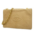 CHANEL  Matelasse Single Chain Women's Leather Shoulder Bag Beige