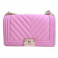 CHANEL Lambskin Boy Coco Mark Chain Shoulder Bag Pink Ladies