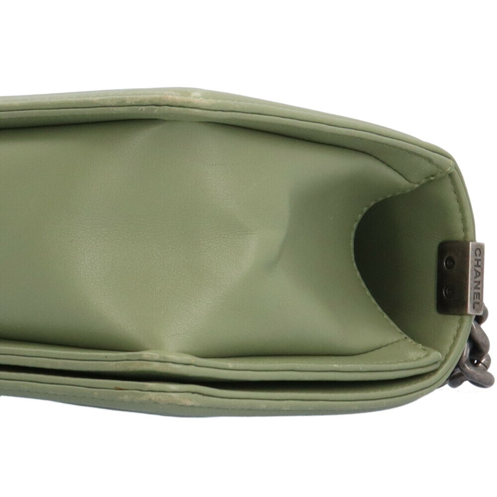 CHANEL Boy  V Stitch Shoulder Bag Lambskin Green Women's