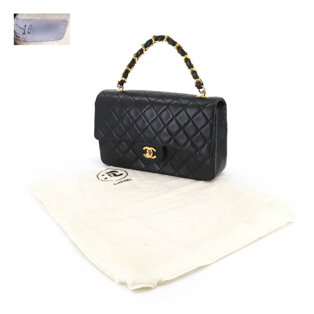 CHANEL Matelasse Chain Hand Bag Leather Black Gold Hardware Vintage