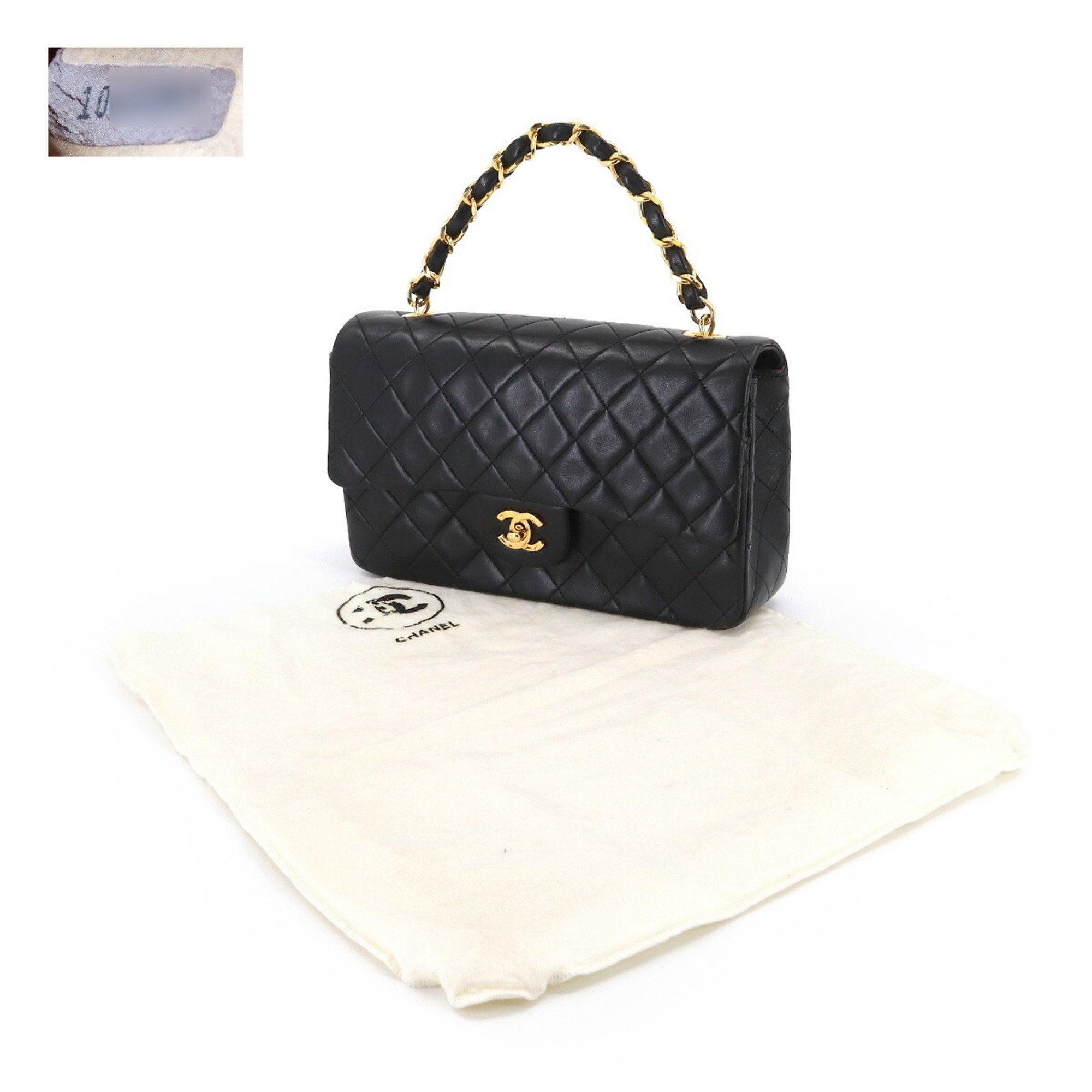 CHANEL Matelasse Chain Hand Bag Leather Black Gold Hardware Vintage
