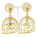 CHANEL Bird Cage Earrings Gold Plated Made in France 1993 93P Women's
