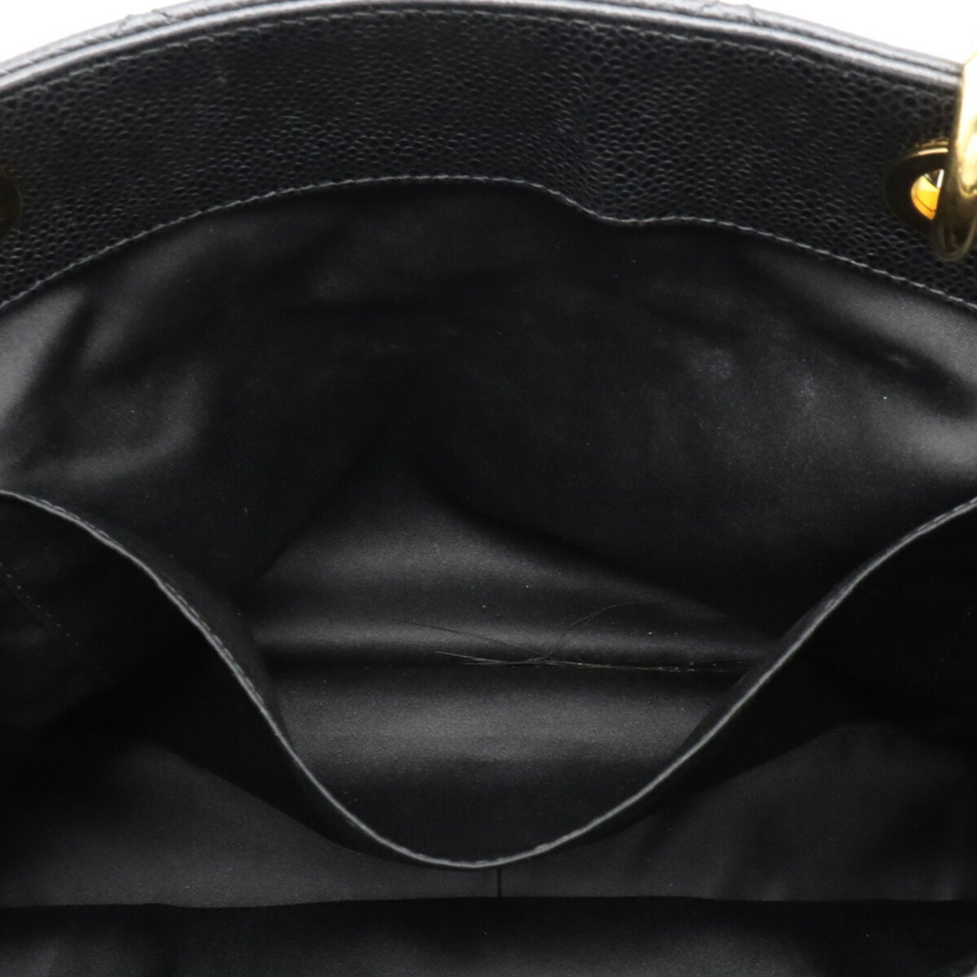 CHANEL Matelasse Coco Mark Chain Tote Bag Shoulder Caviar Skin Leather Black A50995