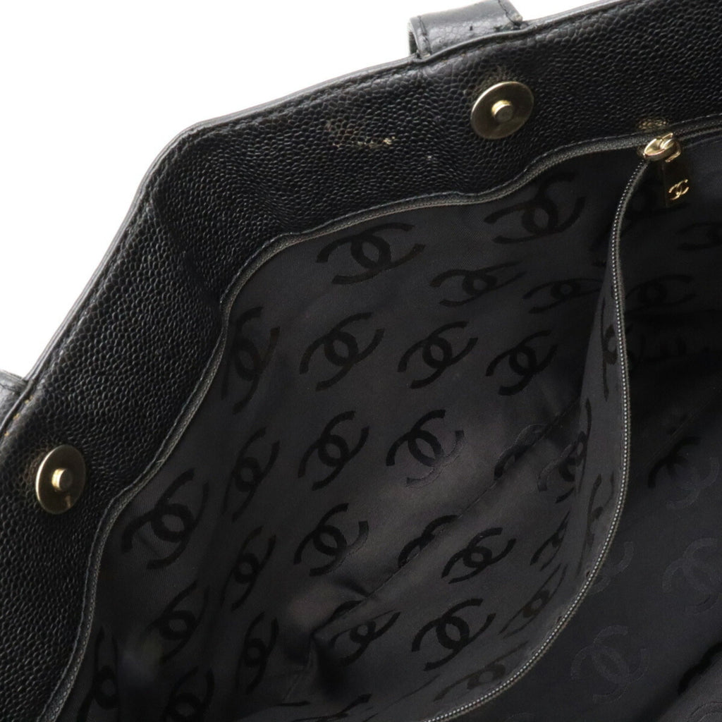 CHANEL Caviar Skin Coco Mark Tote Bag Shoulder Leather Black