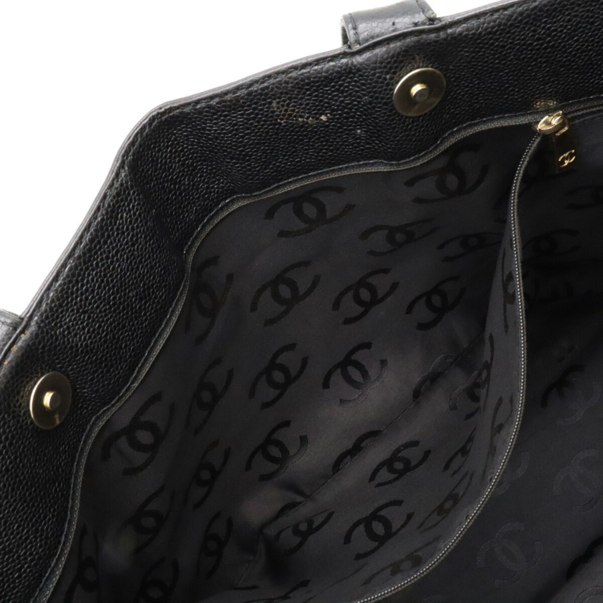 CHANEL Caviar Skin Coco Mark Tote Bag Shoulder Leather Black