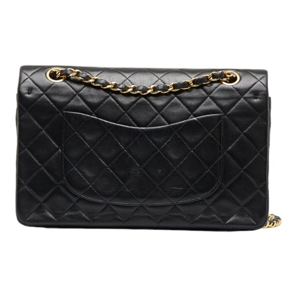 CHANEL matelasse 25 double flap chain shoulder bag black leather ladies