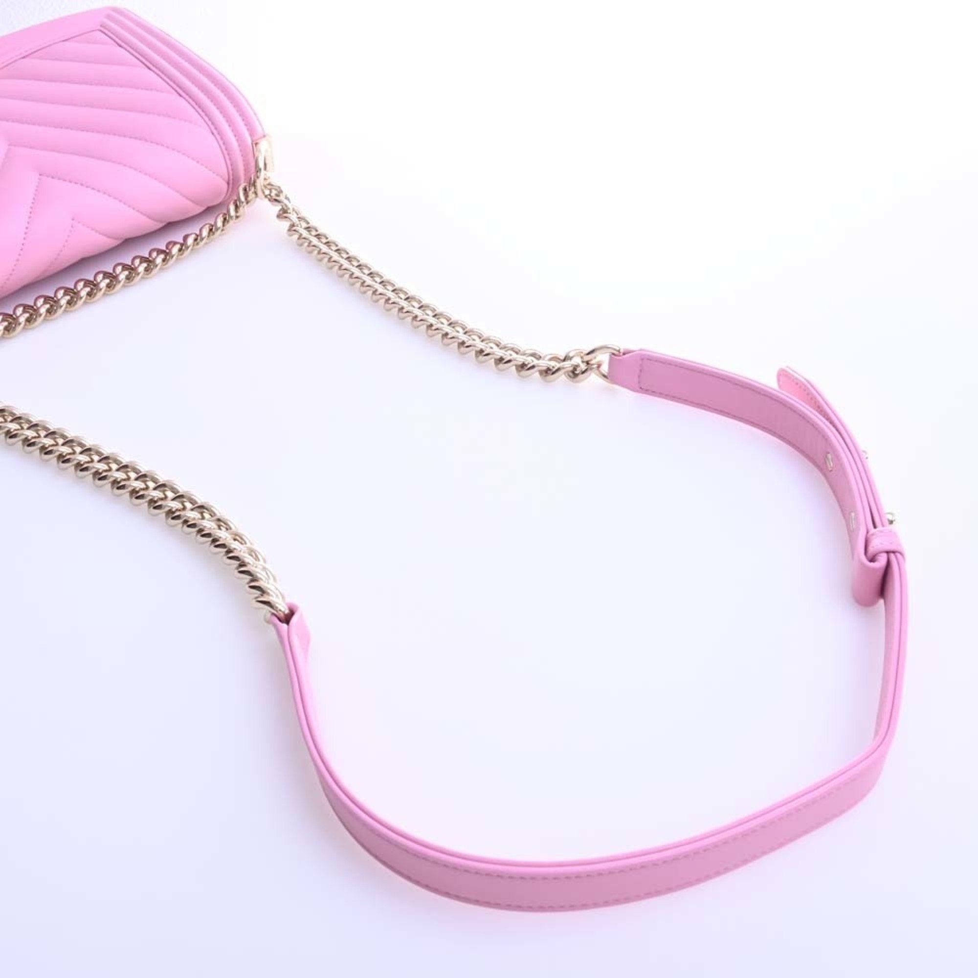 CHANEL Lambskin Boy Coco Mark Chain Shoulder Bag Pink Ladies