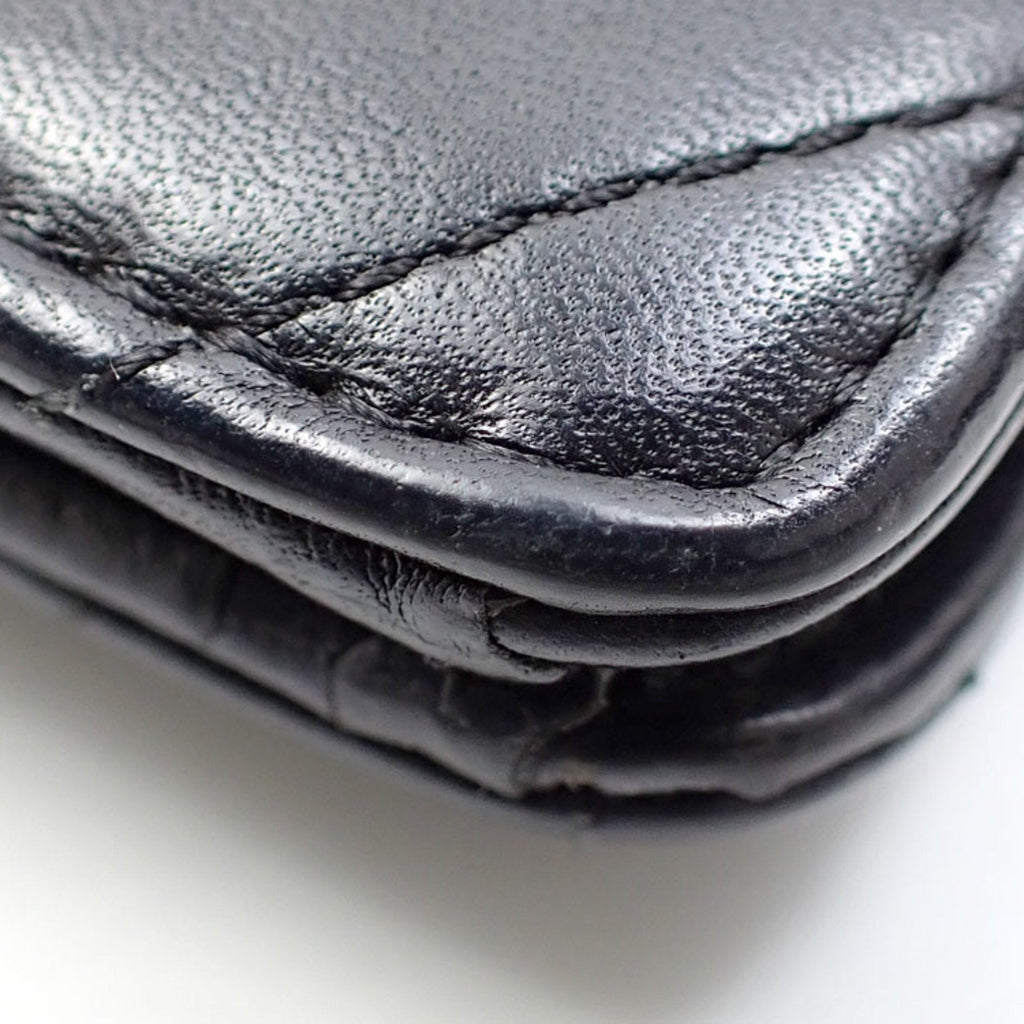 CHANEL Bifold Long Wallet V Stitch Women's Black Lambskin A31509 Coco Mark Leather