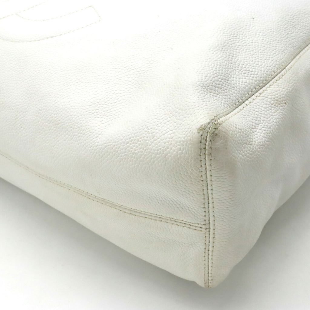 CHANEL Caviar Skin Coco Mark Chain Tote Bag Shoulder Leather White
