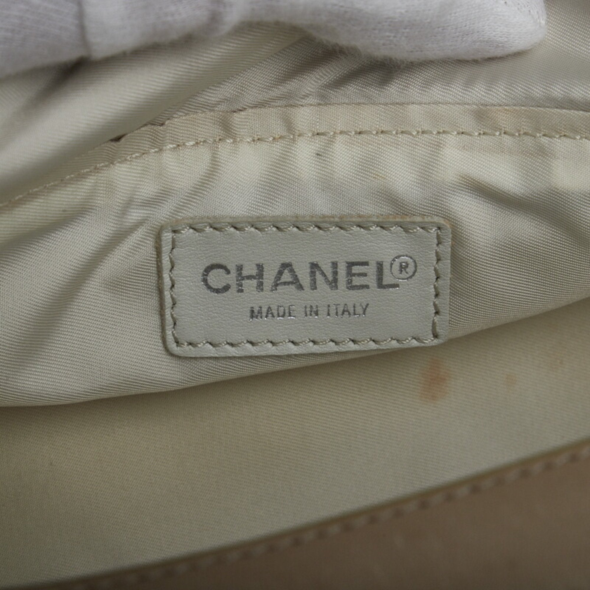 CHANEL New Line Coco Mark Vanity Bag Handbag Beige Leather Nylon Jacquard Women's