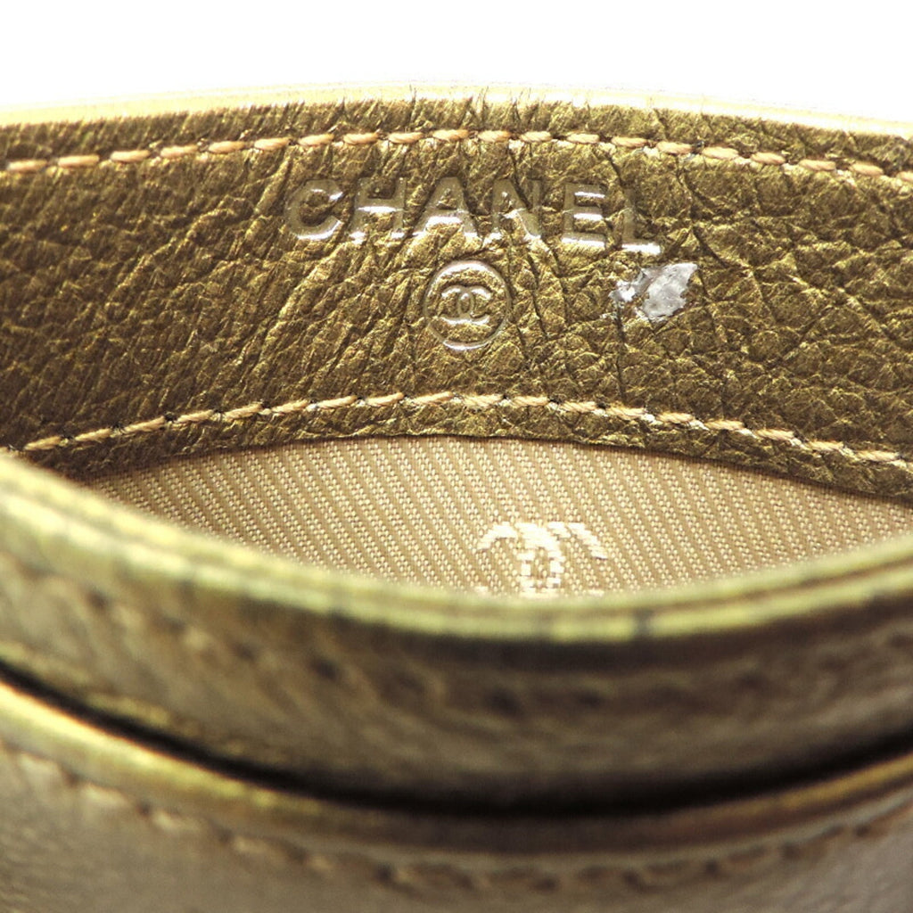 CHANEL Pass Case Ladies Card Calf Metallic Khaki