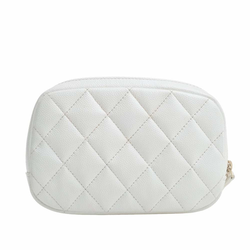CHANEL Caviar Skin Matelasse Coco Mark Pouch White Ladies