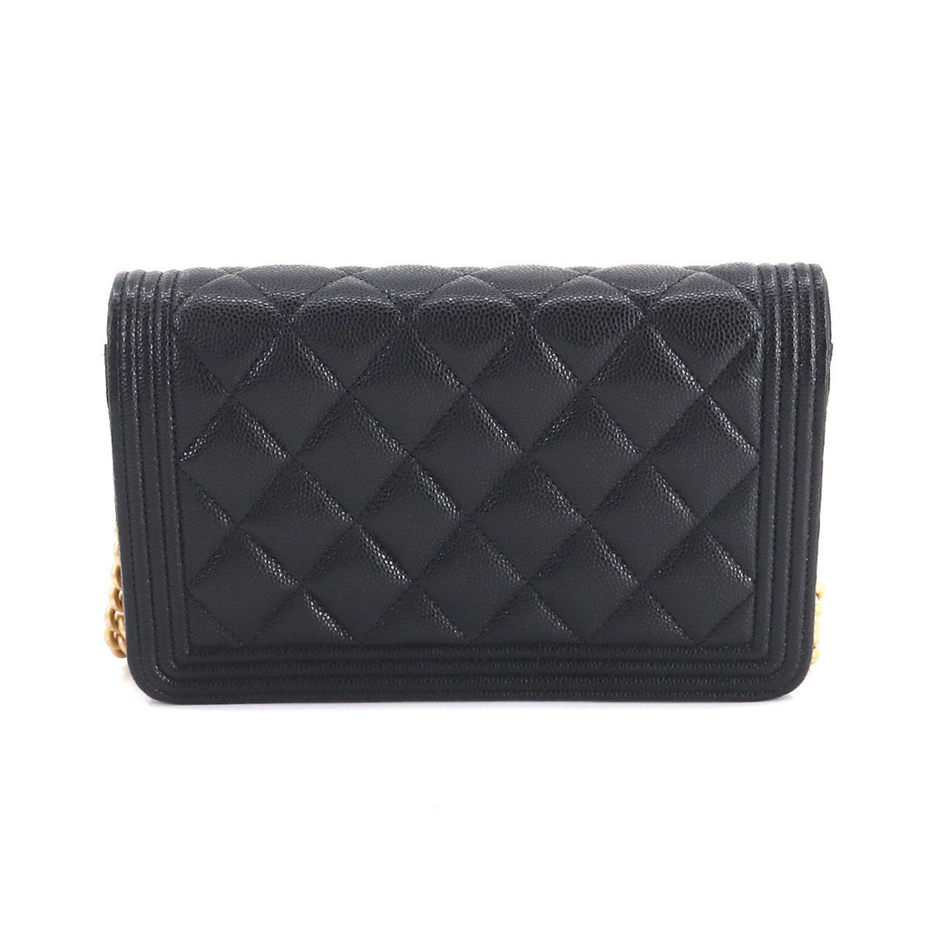 CHANEL Boy  Chain Wallet Long Caviar Skin Black AP1117 Gold Hardware