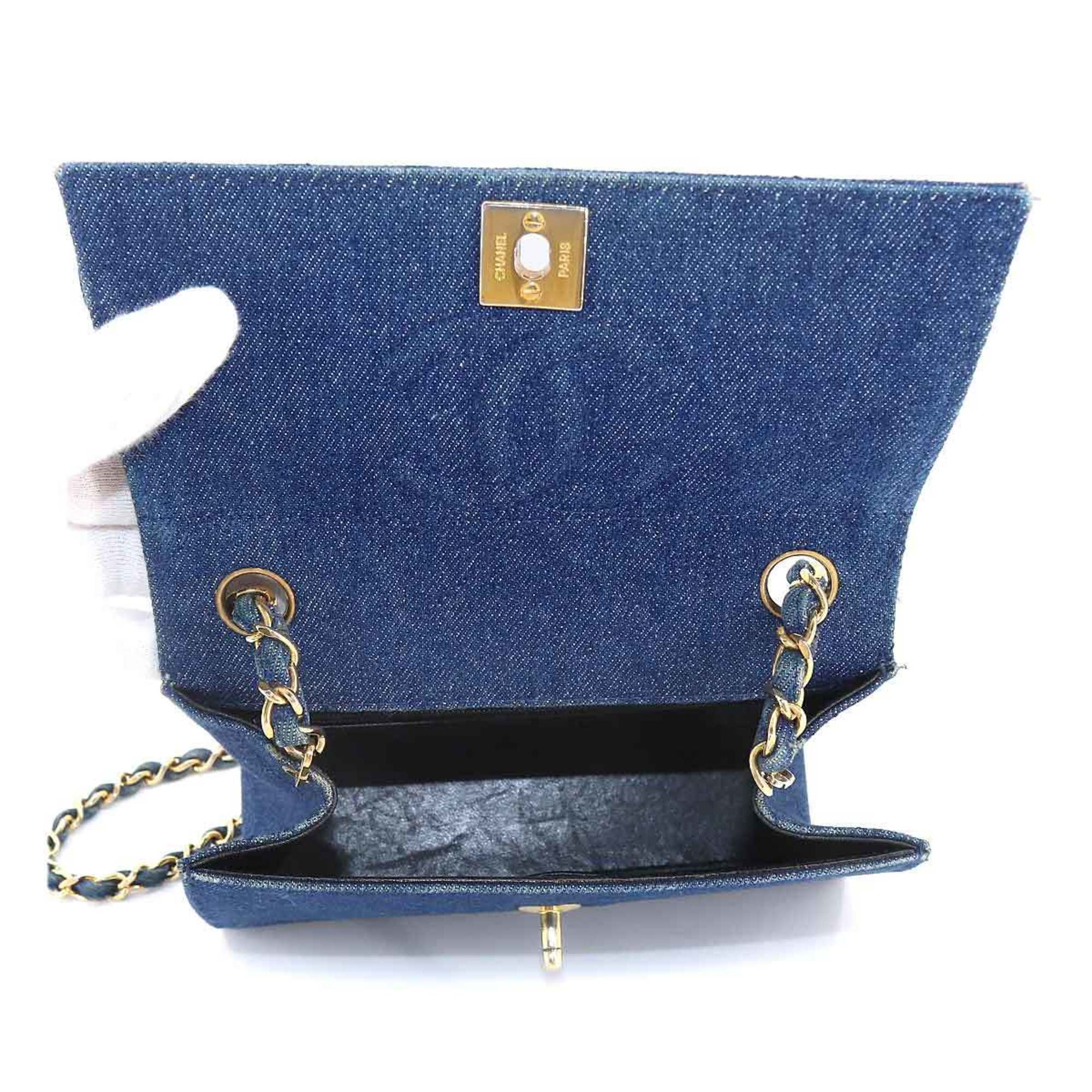 CHANEL Chain Shoulder Bag Denim Blue Gold Hardware Vintage Matelasse