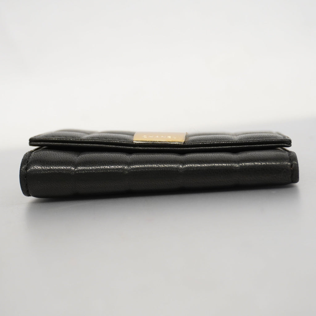 CHANELAuth  Chocolate Bar Key Case Gold Hardware Women's Leather Key Case Black