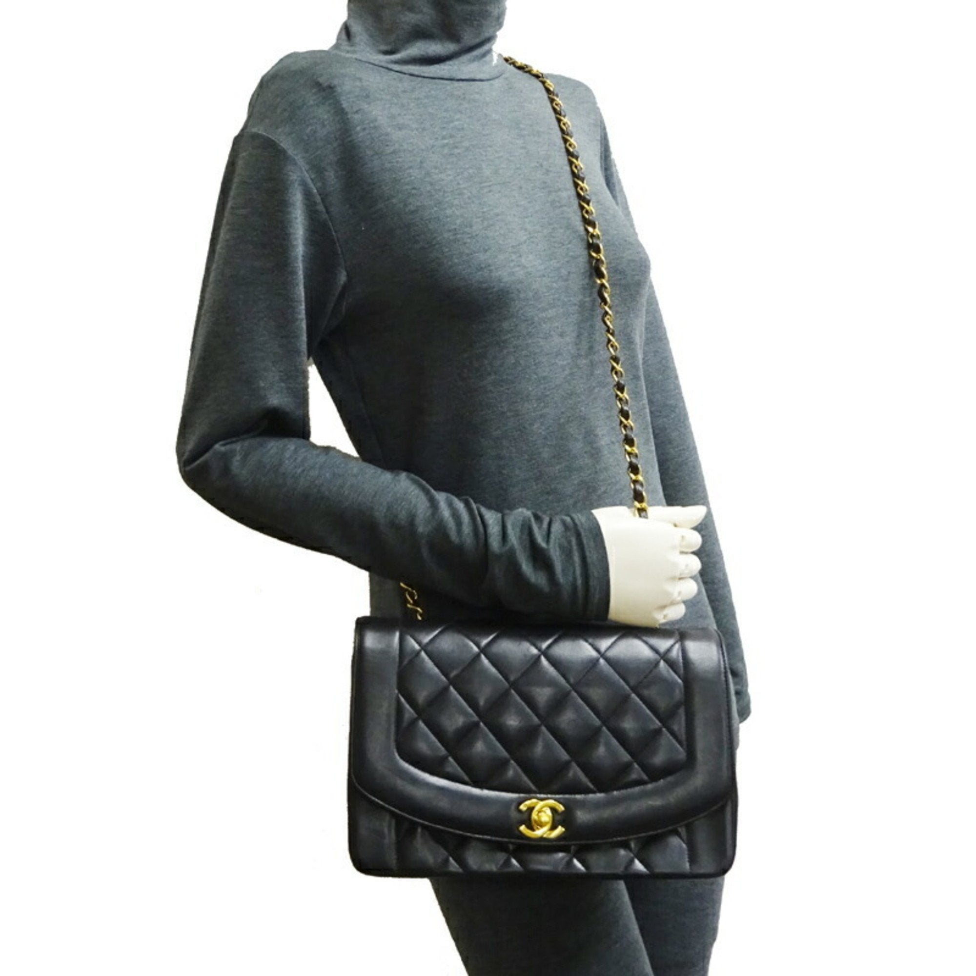 CHANEL Matelasse Diana 25 Chain Shoulder Women's Bag A01165 Lambskin Noir [Black]