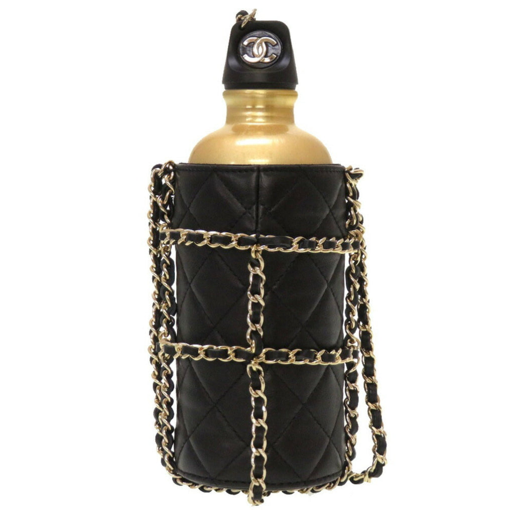 CHANEL Lambskin Black 27th Flask Gold Chain Bottle Holder Matelasse Coco Mark Water Shoulder Bag