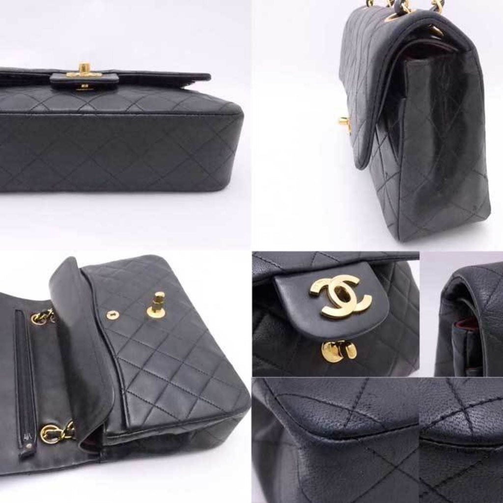 CHANEL shoulder bag matelasse leather / metal black x gold ladies