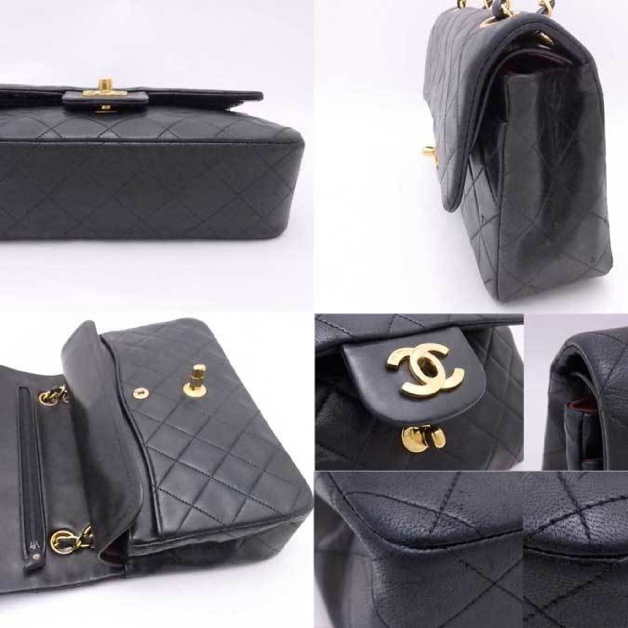 CHANEL shoulder bag matelasse leather / metal black x gold ladies