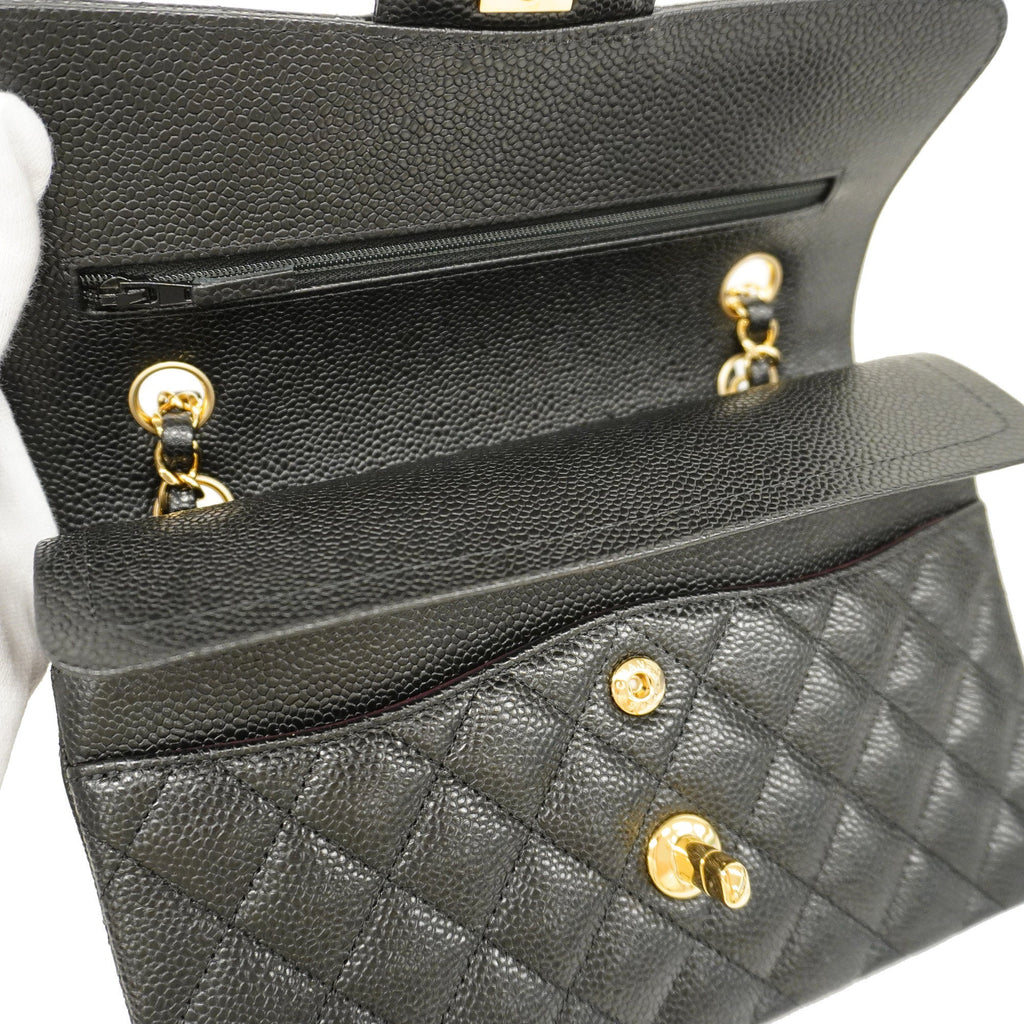 CHANELAuth  Matelasse W Flap W Chain Women's Caviar Leather Shoulder Bag Black